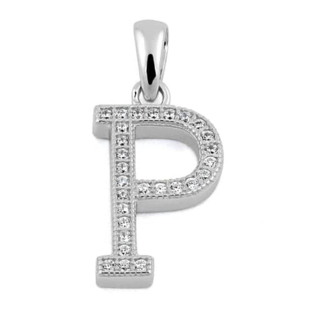 Sterling Silver Letter P CZ Initial Pendant